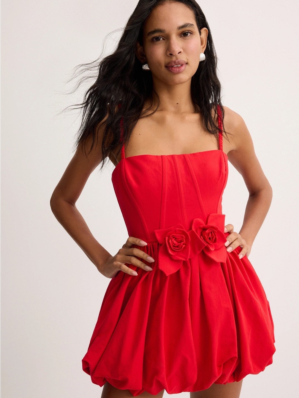 🆕 Aknvas Anais mini red dress w Floral Bubble Hem